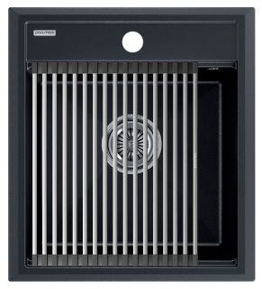 Комплект Paulmark: мойка Stepia 45 и ролл-мат Step PM114651-BLM+R375-BS чёрный металлик/брашированная нержавеющая сталь