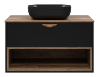 Подвесная тумба под раковину Brevita Bergen BER-07090-19-02-1Я с подсветкой 90см дуб Галифакс олово/чёрный