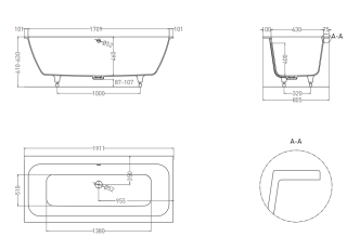 Ванна из искусственного камня Salini Orlanda Axis Kit S-Sense 103311GRF 190x80см RAL полностью