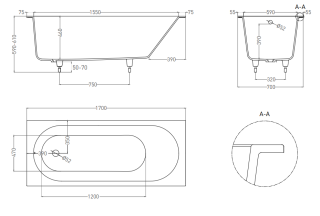 Ванна из искусственного камня Salini Ornella Kit S-Stone 102423MRH 170x70см RAL снаружи