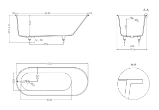 Ванна из искусственного камня Salini Ornella S-Sense 102314GRF 170x80см RAL полностью