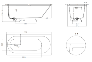 Ванна из искусственного камня Salini Ornella S-Sense 102312GRH 180x80см RAL снаружи