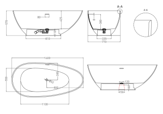 Ванна из искусственного камня Salini Paola S-Sense 101511GRF 160x77см RAL полностью