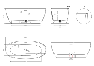 Ванна из искусственного камня Salini Alda S-Sense 101913GRH 160x80см RAL снаружи