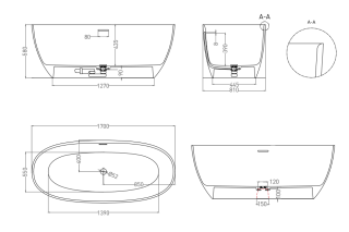 Ванна из искусственного камня Salini Alda S-Stone 101922MRF 170x80см RAL полностью