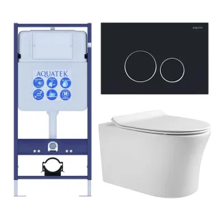 Комплект SET AQUATEK НИКА-020 4в1 унитаз с инсталляцией кнопкой и сиденьем микролифт