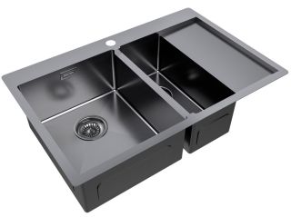Мойка кухонная Paulmark Kroner PM227851-GML левая воронёная сталь