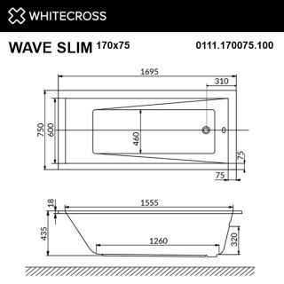 Гидромассажная ванна WHITECROSS Wave Slim 0111.170075.100.ULTRANANO.GL 170x75 см Ultra Nano золото