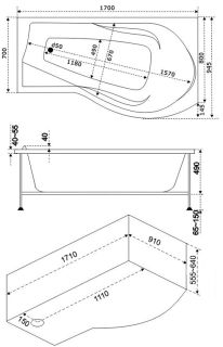 Акриловая ванна Bas Капри 170x80 см правая без гидромассажа