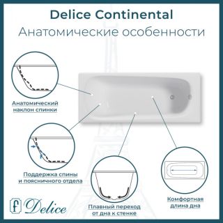 Ванна чугунная Delice Continental DLR230627R 180х80 с отверстиями под ручки