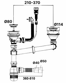 Сифон Bettoserb 125336 для мойки на 2 чаши 3 1/2" полуавт.