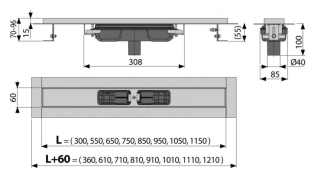 Душевой лоток AlcaPlast Low с порогами для перфорированной решетки 115см хром APZ1101-1150