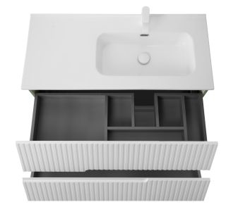 База под раковину Cezares подвесная с двумя выкатными ящиками, правосторонняя, Bianco Lucido, 1000x457x500, DUET-N-1000-2C-SO-BL-R