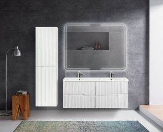 База под раковину Cezares подвесная с четырьмя выкатными ящиками для раковины с двумя чашами, Bianco Lucido, 1200x450x500, DUET-N-1200-4C-SO-2-BL