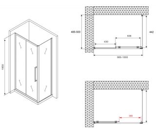 Душевой уголок ABBER Schwarzer Diamant AG30100BH-S50B 100x50см чёрный