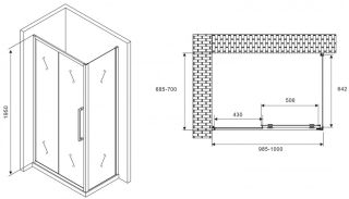 Душевой уголок ABBER Schwarzer Diamant AG30100H-S70 100x70см хром