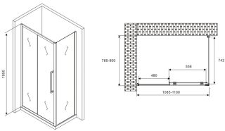 Душевой уголок ABBER Schwarzer Diamant AG30110MH-S80M 110x80см хром