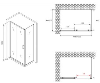 Душевой уголок ABBER Schwarzer Diamant AG30120B-S50B 120x50см чёрный