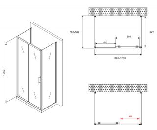 Душевой уголок ABBER Schwarzer Diamant AG30120B-S60B-S60B 120x60см чёрный