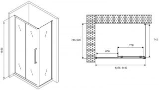 Душевой уголок ABBER Schwarzer Diamant AG30140H-S80 140x80см хром