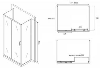 Душевой уголок ABBER Schwarzer Diamant 160x100см AG30160B-S100B-S100B