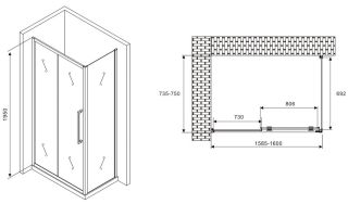 Душевой уголок ABBER Schwarzer Diamant AG30160H-S75 160x75см хром