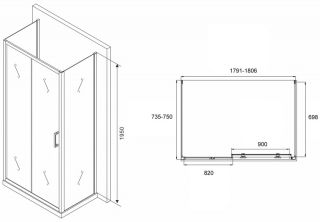 Душевой уголок ABBER Schwarzer Diamant AG30180B-S75B-S75B 180x75см чёрный