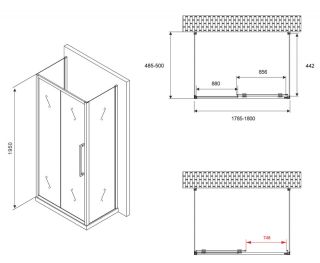 Душевой уголок ABBER Schwarzer Diamant AG30180BH-S50B-S50B 180x50см чёрный