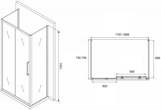 Душевой уголок ABBER Schwarzer Diamant AG30180BH-S75B-S75B 180x75см чёрный