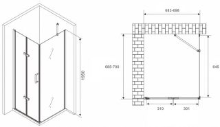 Душевой уголок ABBER Zart AG08070P-S71 70x70см хром