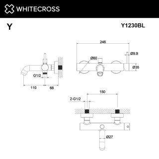 Смеситель для ванны WHITECROSS Y Y1230GM оружейная сталь