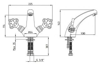 Смеситель для раковины E.C.A. Ottoman 102208002EX антик лак