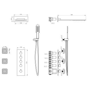 Душевой комплект Wonzon & Woghand WW-D4100-MB с термостатом чёрный матовый