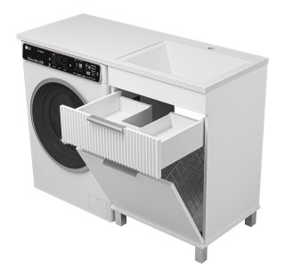 Напольная тумба под раковину Brevita Enfida 60см под стиральную машину с бельевой корзиной бежевый