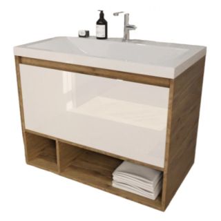 Подвесная тумба под раковину Эстет Monaco Wood ФР-00010684 90см один ящик белый/дуб рустикальный