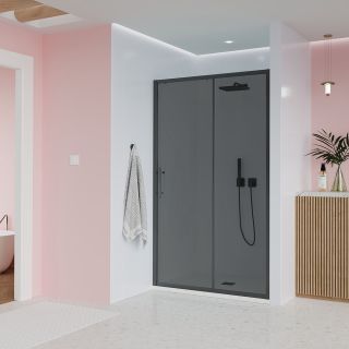 Душевая дверь Veconi Evo 100 B, 1400x1950, черный матовый, стекло тонированное матовое