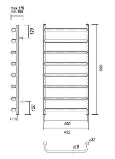 Полотенцесушитель водяной Domoterm Стефано П8 400x800 хром