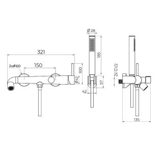 Смеситель для ванны Knotlor SS-32/GM, вороненая сталь