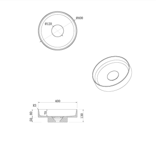 Раковина накладная Armadi Art Sole Corian 801-ED 40 см Emprador