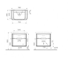 Тумба с раковиной VitrA Sento 60836  78 см
