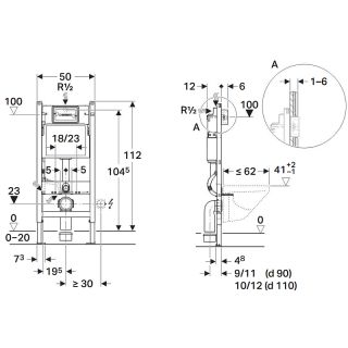 Инсталляция для унитаза Geberit Duofix Delta 458.134.21.2 с клавишей Delta 20, хром