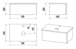 Подвесная тумба под раковину Misty Ива 70см графит/дуб Вотан