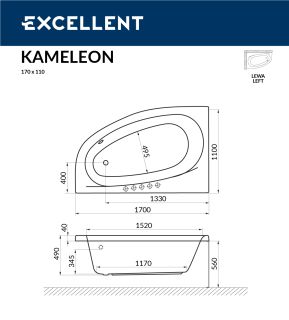 Ванна акриловая EXCELLENT Kameleon 170x110 (левая)