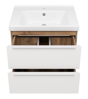 Подвесная тумба под раковину Misty Карат 65см белый/дуб Галифакс олово