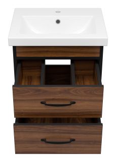 Подвесная тумба под раковину Misty Кедр 50см чёрный/орех