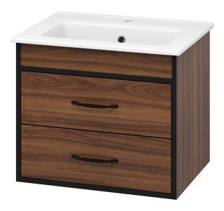 Подвесная тумба под раковину Misty Кедр 60см чёрный/орех