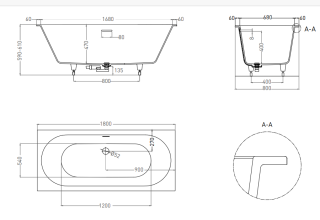 Ванна из искусственного камня Salini Ornella Axis Kit S-Sense 103511G 180x80см белый глянцевый