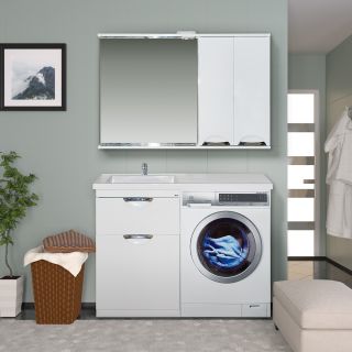 Напольная тумба под раковину Misty Куба под стиральную машину 60см с бельевой корзиной белый