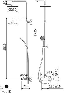 Душевая стойка со смесителем для верхнего и ручного душа, верхний душ из нержавеющей стали, белый матовый Cezares LEAF-CVDA-23-BIO