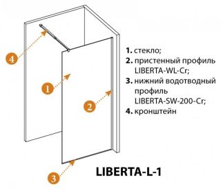 Душевая перегородка CEZARES LIBERTA-L-1-130-120-C-NERO кронштейн 120см